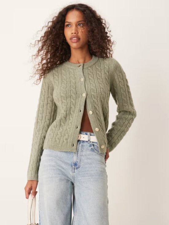 Abercrombie & Fitch Sweaters - Abercrombie & Fitch Cable Knit Cropped Cardigan Sage Green